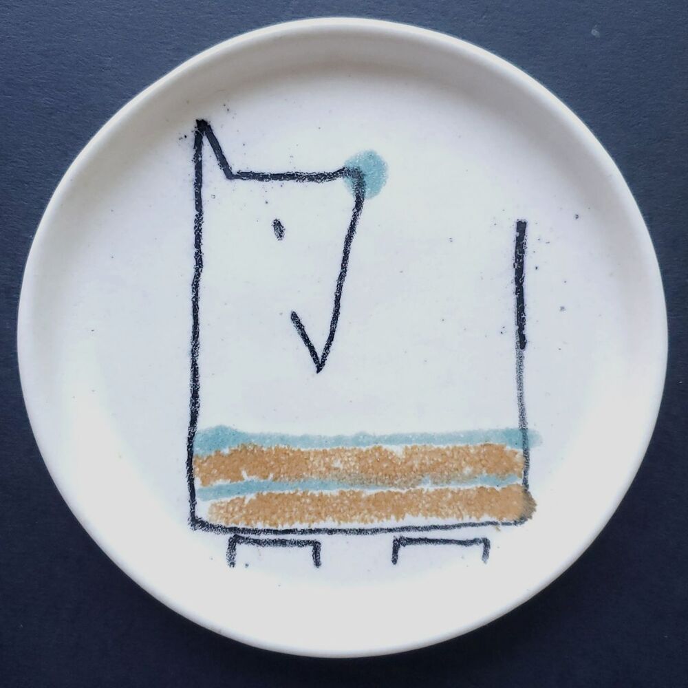 Bennington Potters David Gil 4.75" Trinket Dish Abstract Dog Vermont Stoneware